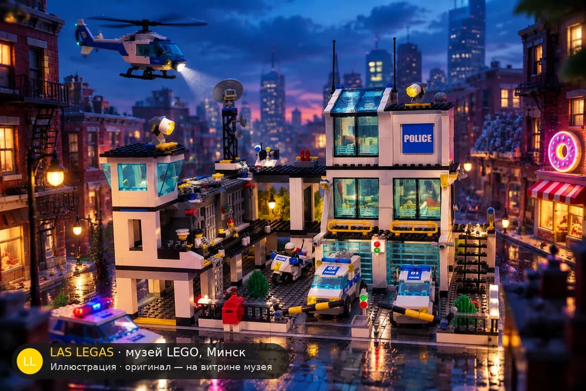 Иллюстрация: LEGO 7744 Полицейский участок в диораме своего сюжета