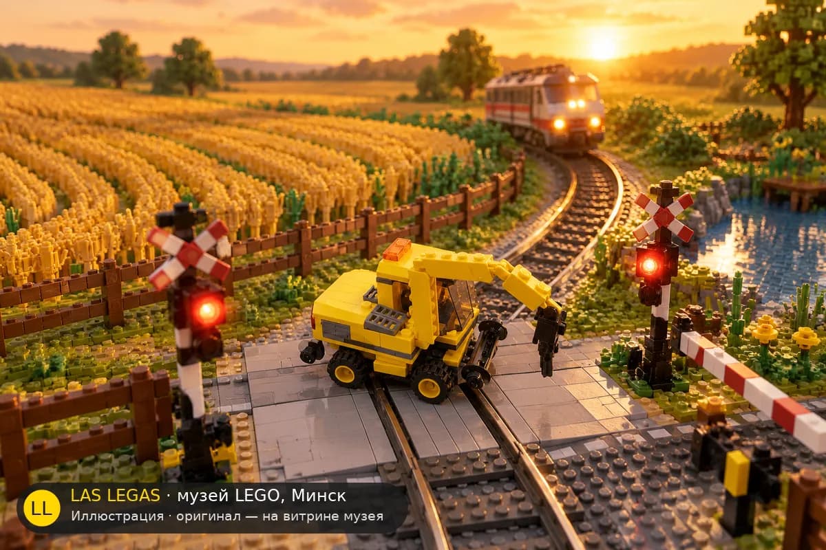 Иллюстрация: LEGO 7936 Железнодорожный переезд в диораме своего сюжета