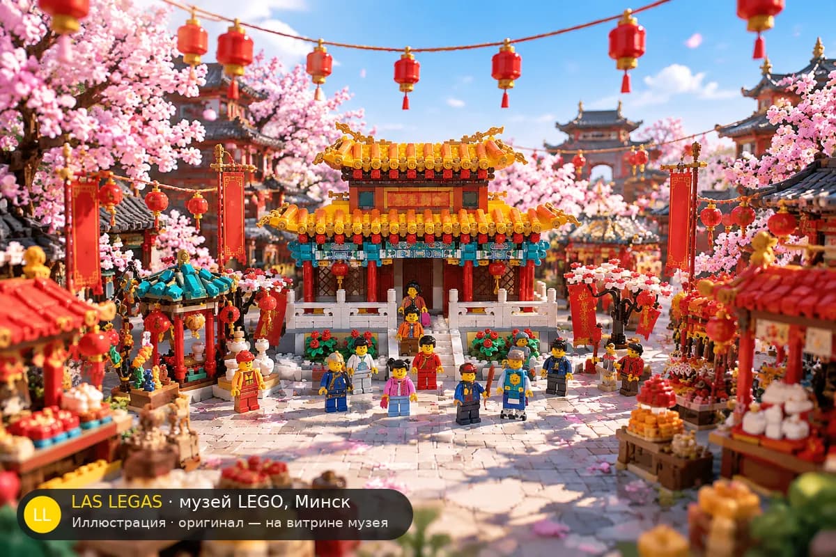 Иллюстрация: LEGO 80105 Китайская новогодняя ярмарка у храма в диораме своего сюжета