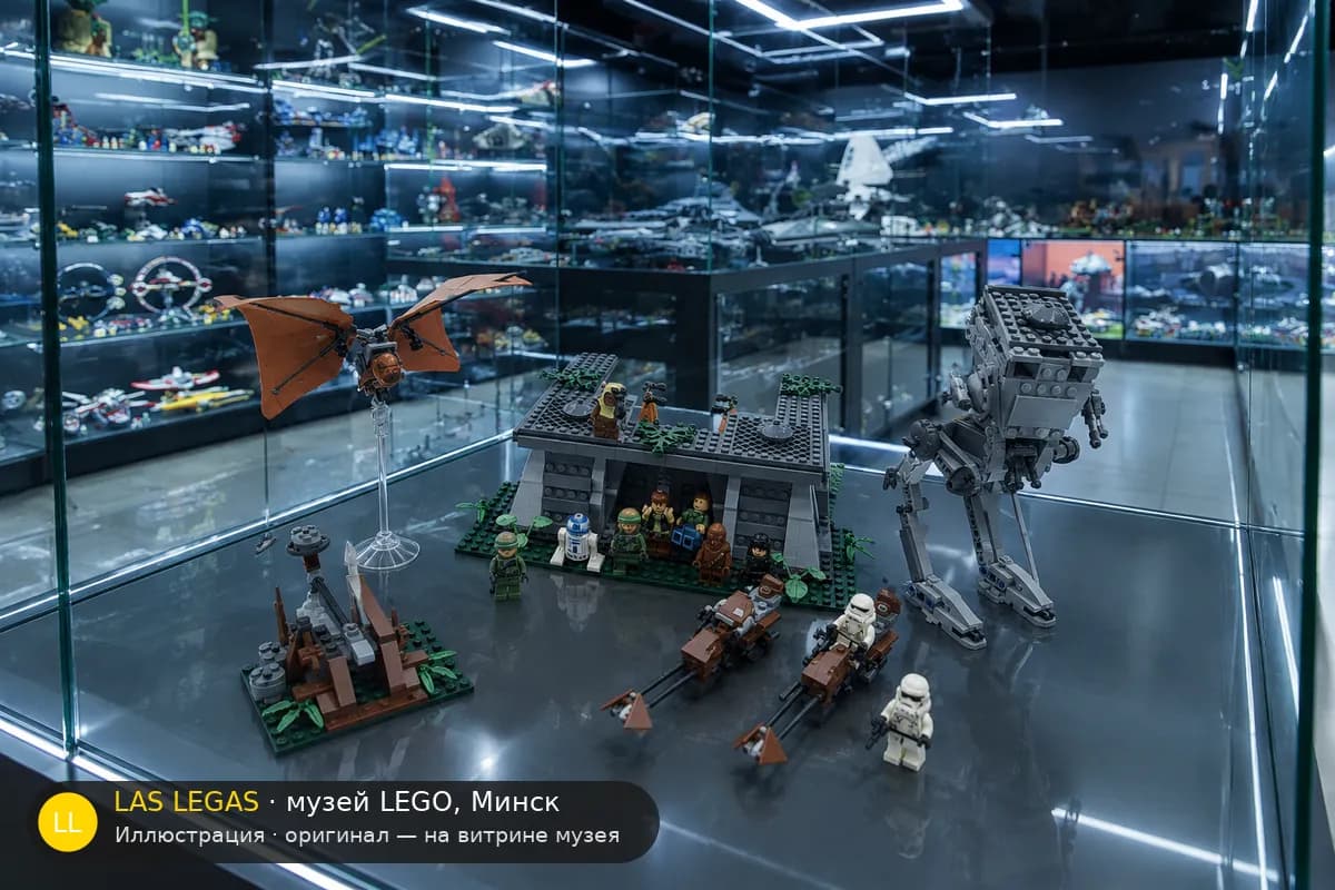 Иллюстрация: LEGO 8037 Истребитель Y-wing Энакина Скайуокера на витрине в зале музея Las Legas