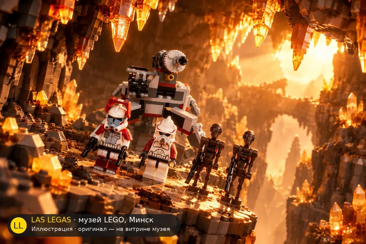 Иллюстрация: LEGO 9488 Элитный клон-штурмовик и боевой дроид-коммандос в диораме своего сюжета